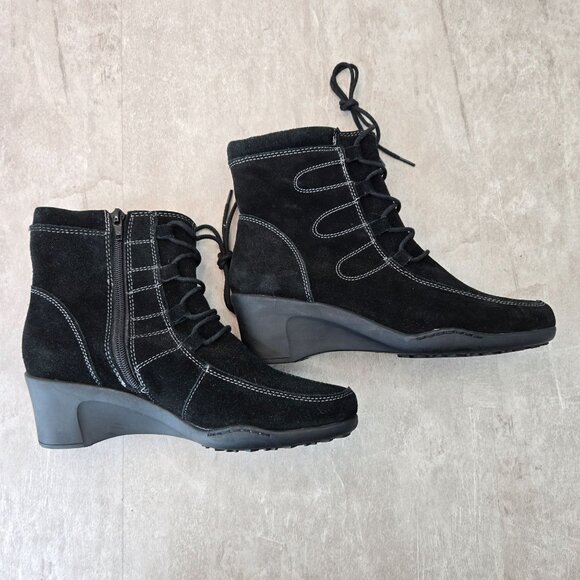 Aerosoles Ankle Boots Wedge 8 Black Suede Victorian Retro Lace Up Comfort Bootie - Picture 5 of 12